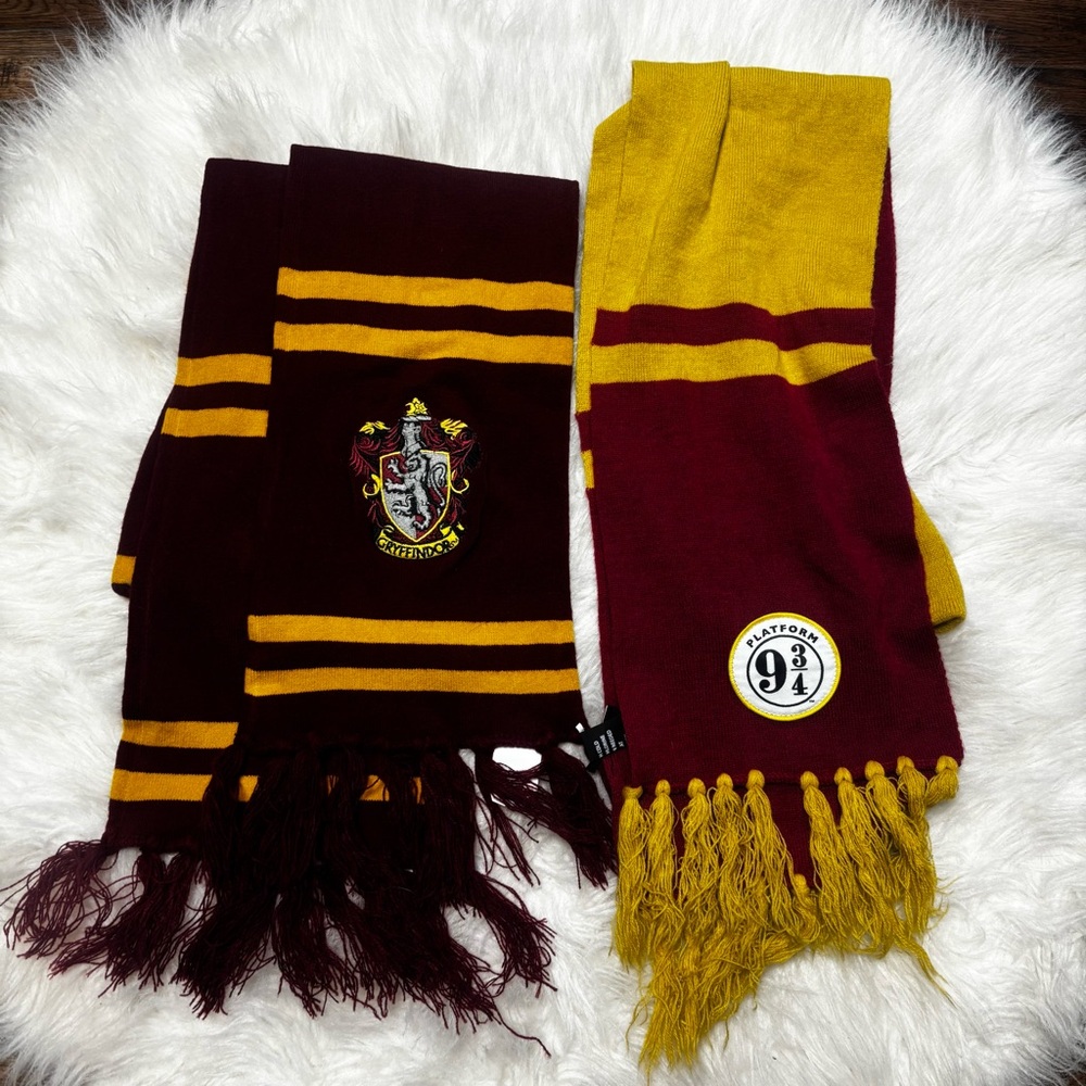 Harry Potter Maroon And Gold Wrap Scarves with Fringe Trim - Bundle of 2